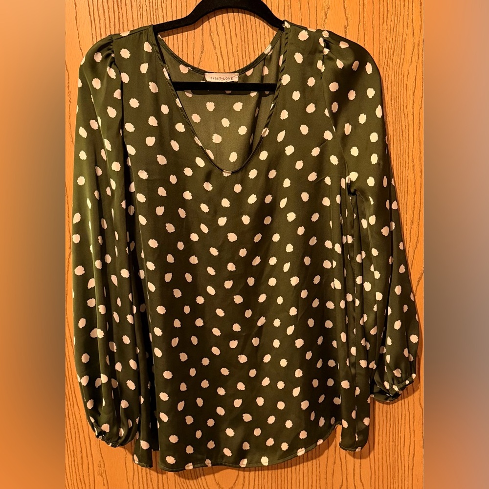 First Love Olive Polka Dot Blouse